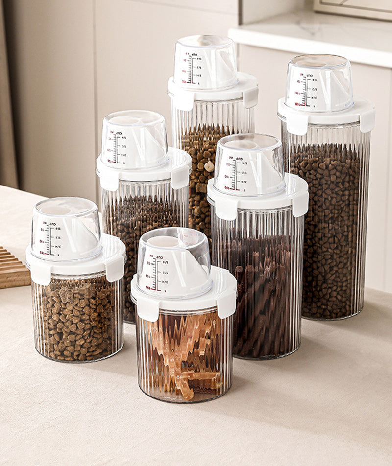 800/1350/1800ml Pet Food Storage Container Dog Food Sealed Jar with Measuring Cup Dog Treat Storage Box Dog Accessories