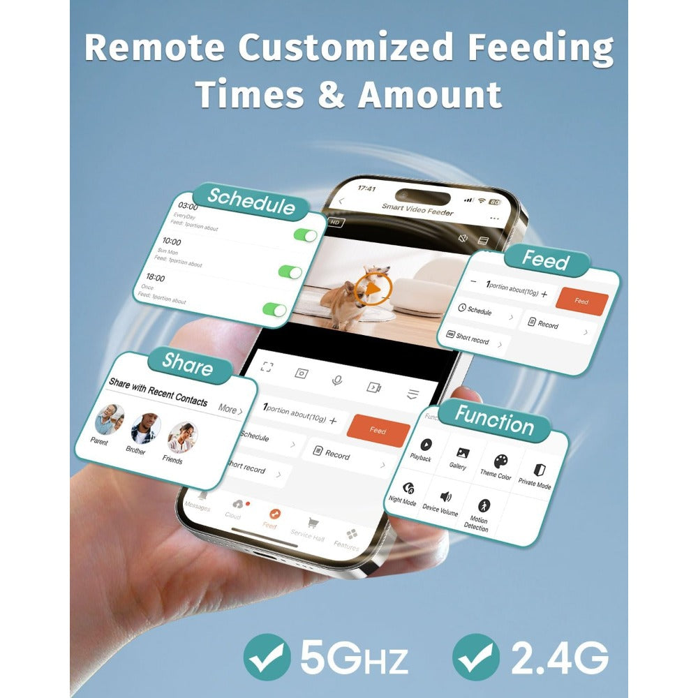 Automatic Dog Feeder Breed with Camera - 12L/50 Cups 5G WiFi App Control Dog Food Dispenser, , HD 1080P Video with Night Vision
