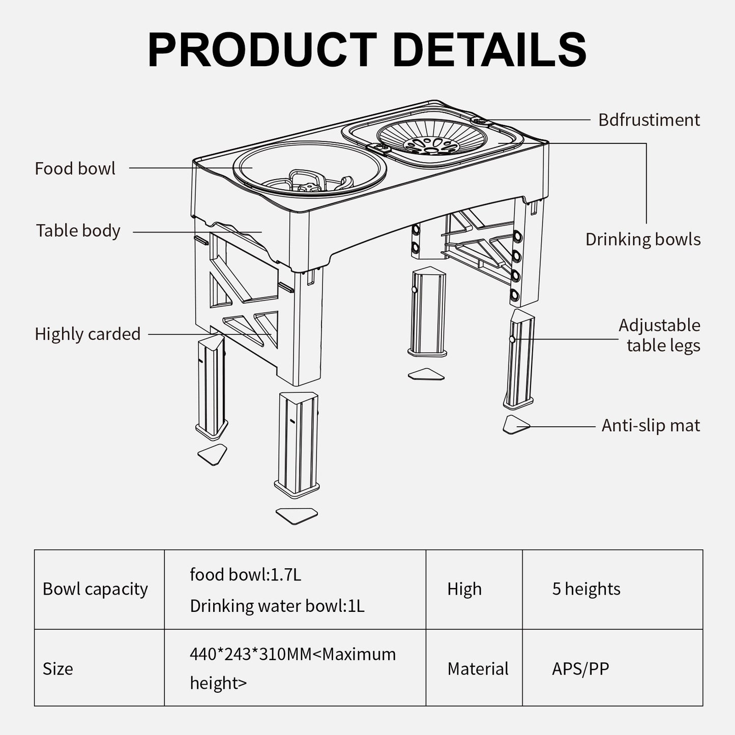 3 In 1 Pet Feeder Slow Feed Bowls Double Bowls Foldable With 5 Adjustable Height Suitable For Pets Of Different Heights