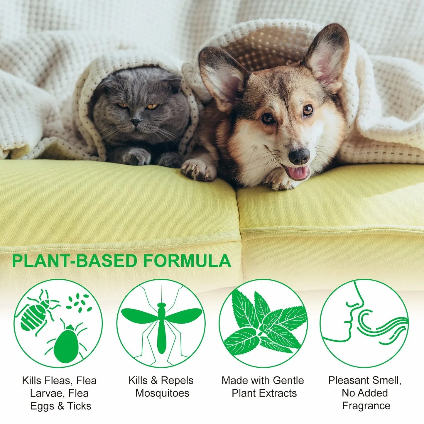 60ml Natural Pet Care Topical Flea&Tick Spray for Dogs&Cats with Fresh Fragrance Peppermint Oil and Eugenol