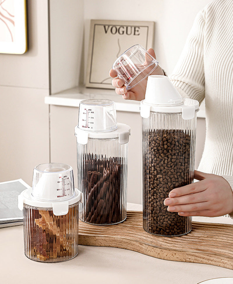 800/1350/1800ml Pet Food Storage Container Dog Food Sealed Jar with Measuring Cup Dog Treat Storage Box Dog Accessories