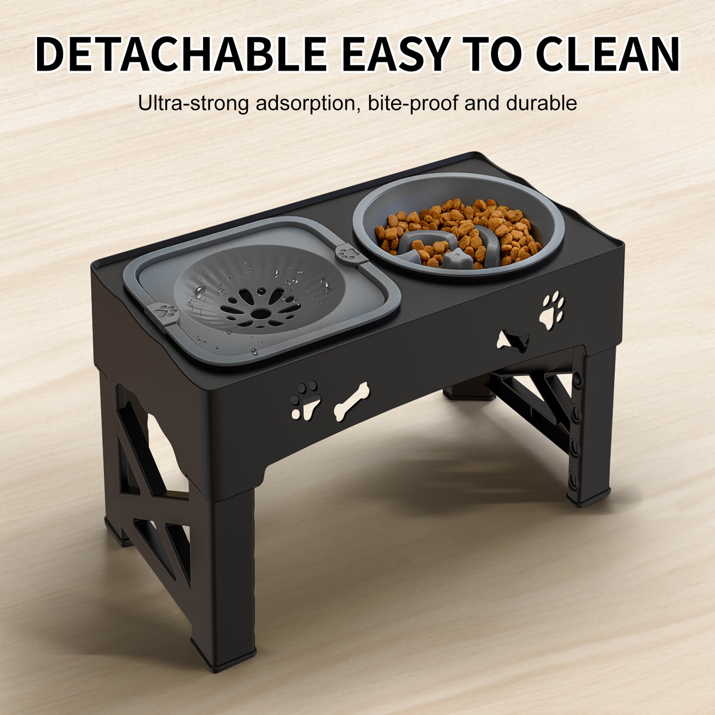 3 In 1 Pet Feeder Slow Feed Bowls Double Bowls Foldable With 5 Adjustable Height Suitable For Pets Of Different Heights