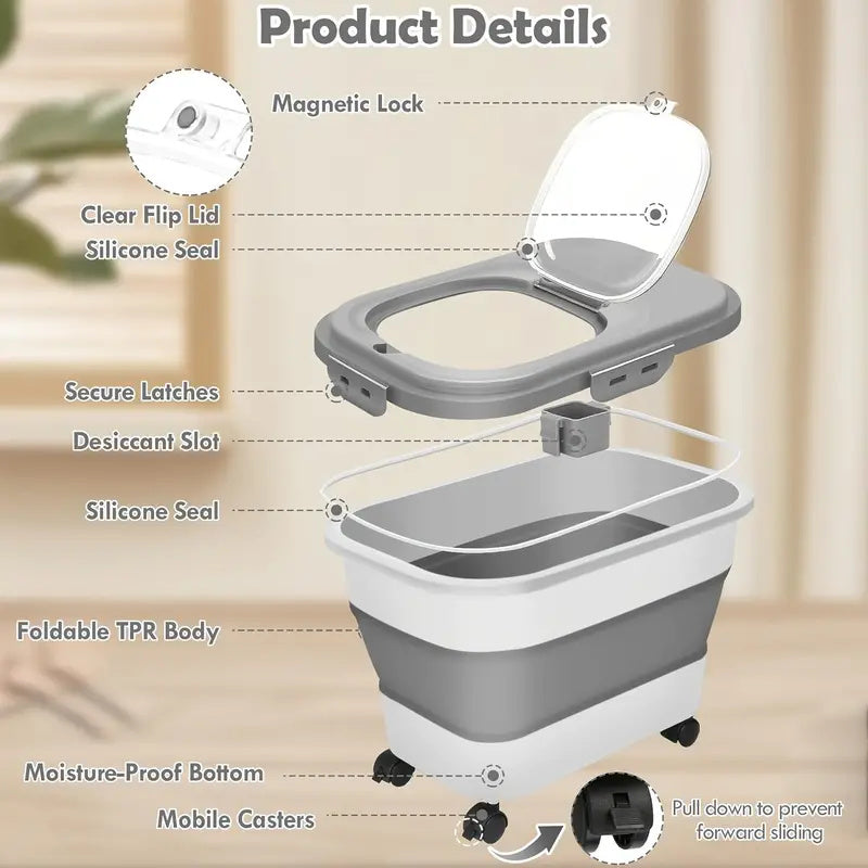 Food Storage Container Collapsible Dog Food Container with Sealing Lid, Suitable for Dry Food for Dogs, Cats Other Pet Foods
